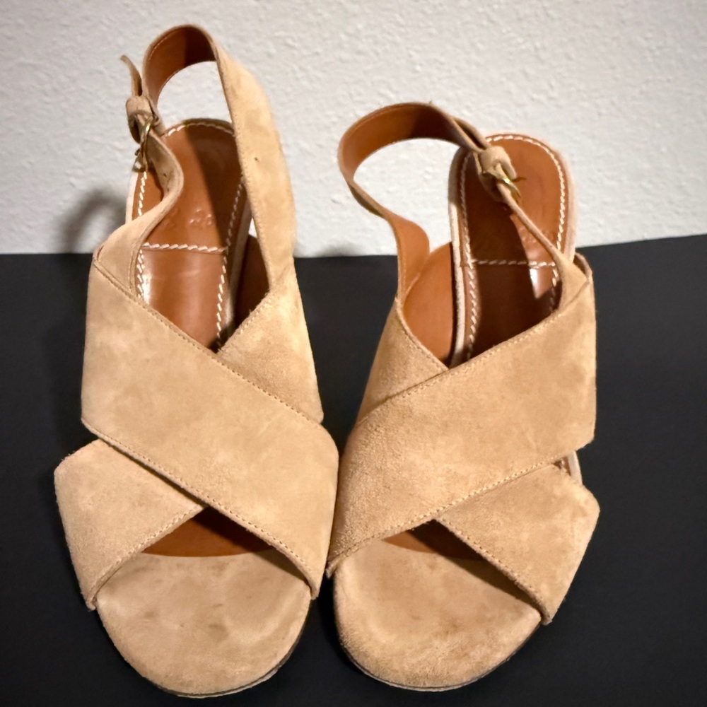 Lanvin Tan Suede Sandals with Crisscross Straps
